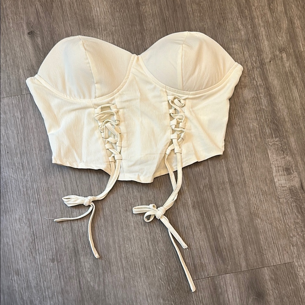 Cream Lace-Up Bustier Top